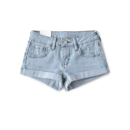 Women's Low Rise Roll Hem Hotpant Denim Shorts Denim Micro Shorts
