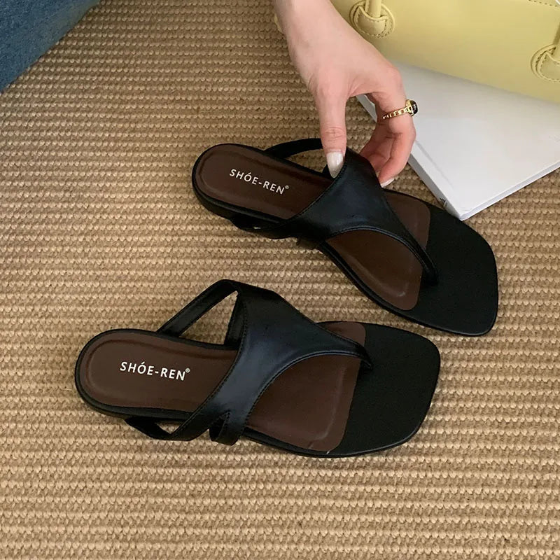 Summer Beach Female Flip Flops Women Flats Slippers Shoes Fashion Square Toe Ladies Flats Slippers Slides Sandals Shoes