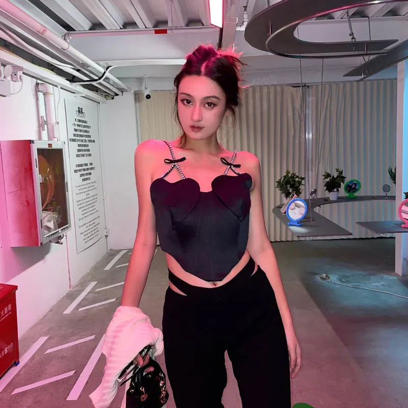 Summer Sexy Patchwork Diamond Vest For Women Love Sleevelese Tank Tops Female Summer Fashion body sculpting Clothing wy828
