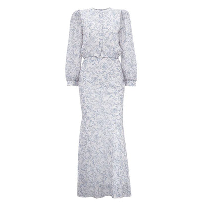 Commute Printed Female 2 Piece-Set Long Skirt Patchwork High Waist Short Top And Slim Maxi Skirt Sets New Women's Outfits