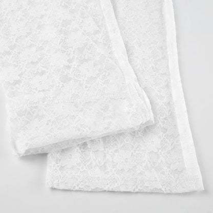 White Transparent Lace Pants with Slit Women Chic See Through Low Rise Skinny Capris Vintage y2k Beach Holiday Trousers