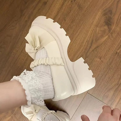 Closed Toe Shoes for Women Casual Bow Chunky Heel Loafers – Stylish Jane Shoes For Skirts