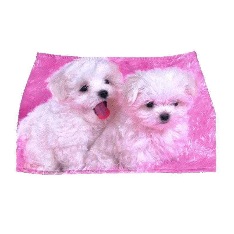 Women's Y2K Sweetheart Skirt Pink Retro Digital Puppy Print Bodycon Mini Cute Edgy Denim Mini Skirt