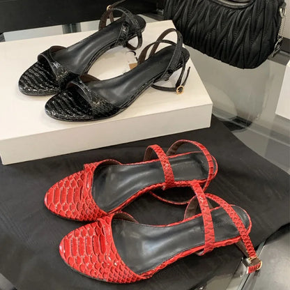 Fashion Round Toe Ladies Low Heel Sandals Shoes New In Summer Female Ankle Buckle Elegant Women Heeled Sandals Shoes Pumps