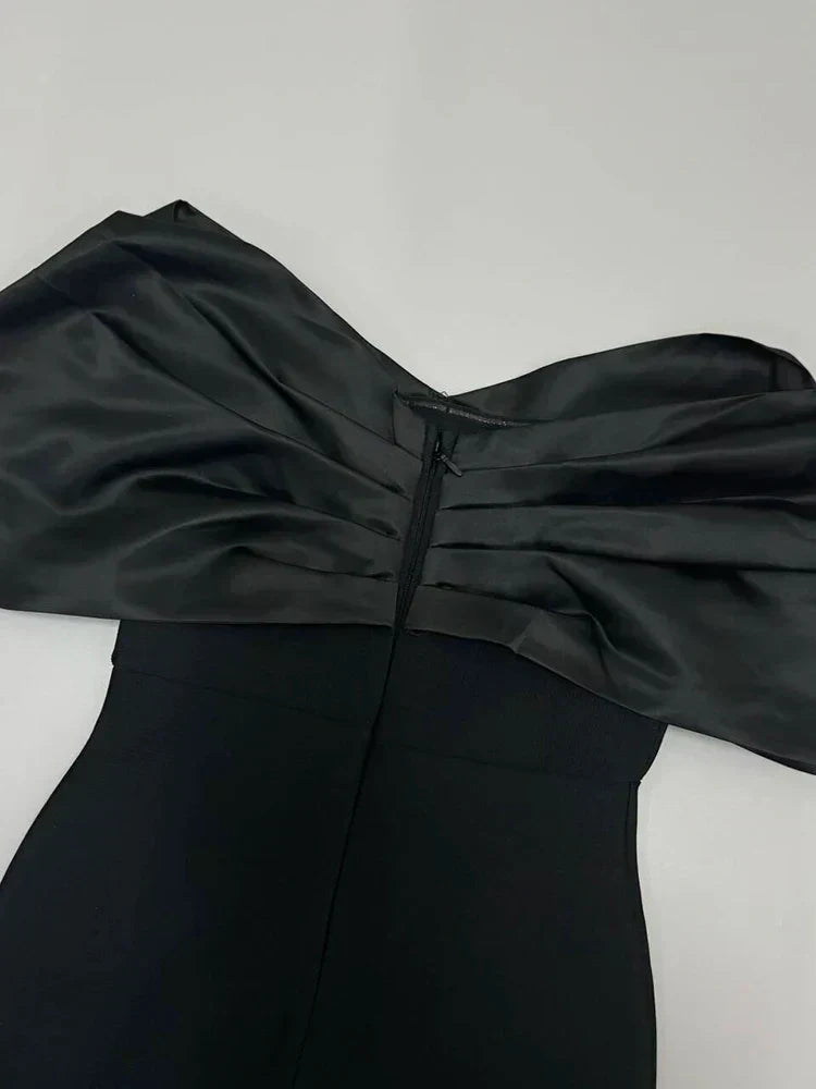 Off Shoulder Crystal Embellished Bow Neck Bodycon Midi Dress