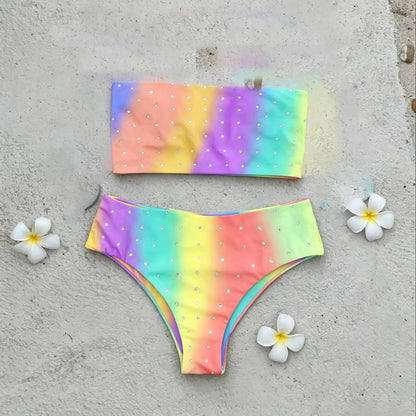Rhinestones Swimsuit Bikini Swimwear Swimsuit Women Separates Swimwear Two Piece Side Straps Swimsuit Bathing Suit