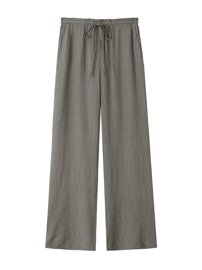 Drawstring Elastic Waist Wide Leg Summer Women Pants Beige Casual Loose Female Long Pantalones 2025 5 Colors Pants