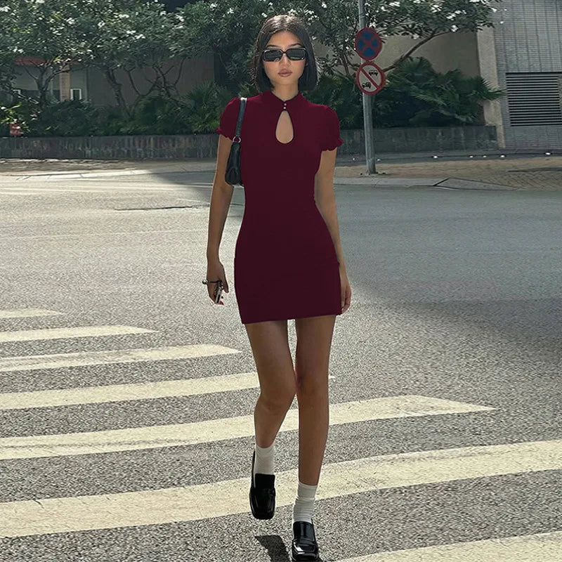 Club Dress for Women Spring New Sexy Slimming Low Cut Short Sleeve Party Dress