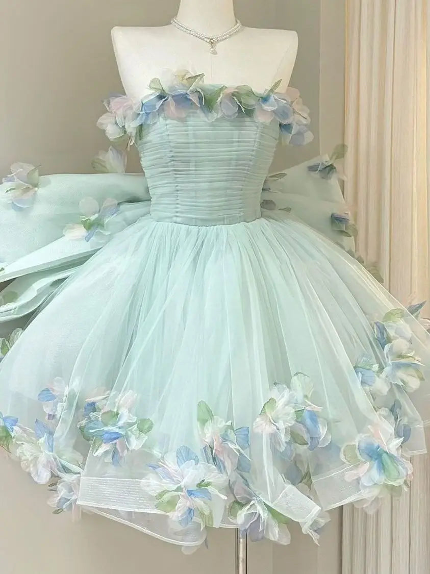 Elegant Sweet Birthday Evening Gown Women's New Glitzy Princess Skirt Ultra Fairy Tale Style Strapless Short Polyester
