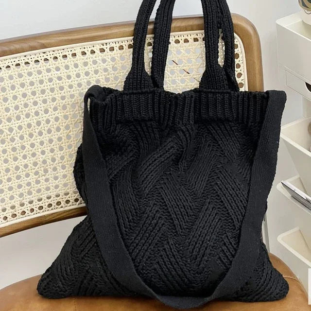 Grunge Vintage Knitted Solid Shoulder Bag Simple All Match Y2k Aesthetic Tote Japanese Cute High-capacity Crossbody Handbags