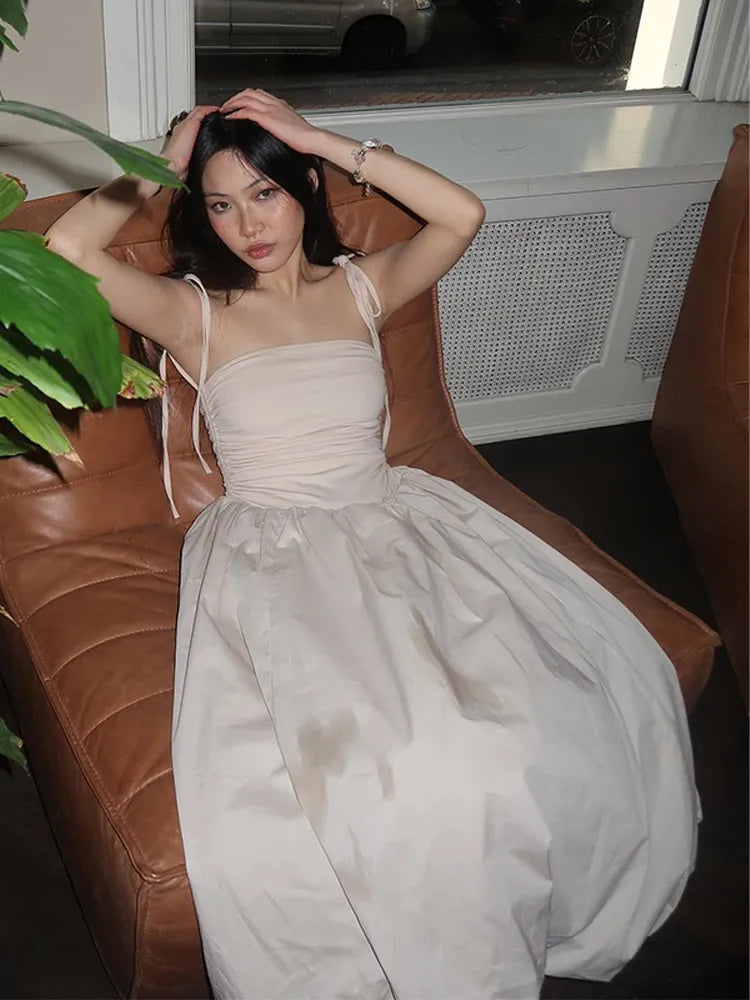 Sexy Strapless Women Solid Patchwork Maxi Dress Elegant Slim Backless Pleated Hem Dresses Summer Lady High Street Robes 2024