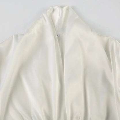 French Retro Satin A-line Shirt Chic Fashion Slimming Short Sleeve V-neck Blouses Office Ladies Elegant Top All-match