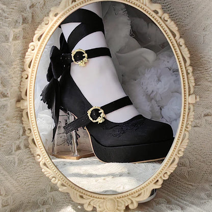 Original Lo Cos High Heels Spring and Autumn New 2025 Japanese Girls Women's Cute Bow Elegant Platform Shoes Y2k Sweet Pumps