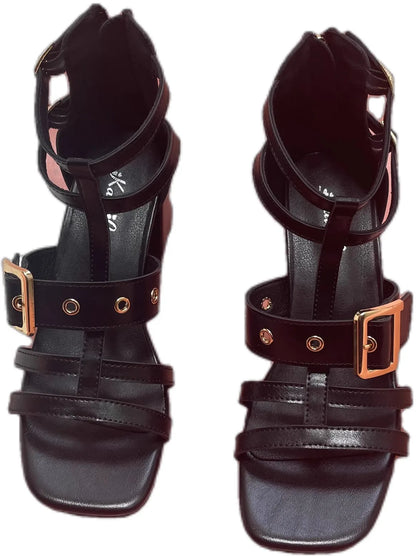 Open Toe Belt Buckle Zapatos Mujer 2024 Tendencia Slingback Heeled Sandals Ankle Strap Women Shoes Soft Leather Tacones Summer