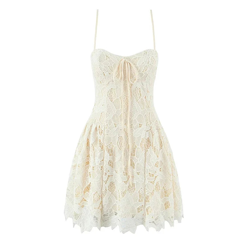 Black Beige Lace Sling Mini Dress Women Summer Club Party Sexy Robe