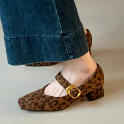 Women's Mary Janes Vintage Faux Suede Pumps Square Toe Dress Shoes Autumn Buckle Strap High Heels Ladies Shoes 1863