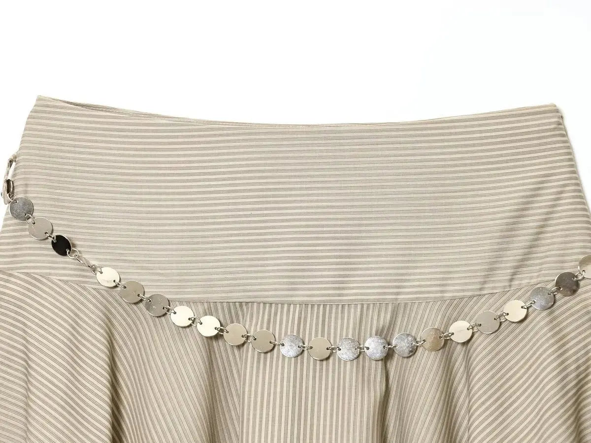 ins Style Temperament Fashion Women's Clothing Simple Striped Belt Asymmetrical Midi Skirt