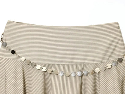 ins Style Temperament Fashion Women's Clothing Simple Striped Belt Asymmetrical Midi Skirt