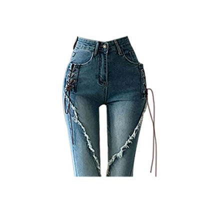 y2k Flare Jeans Vintage Low Waisted Split Trousers Aesthetic Streetwear Casual Cargo Pants Women Korean Style Distressed Jean