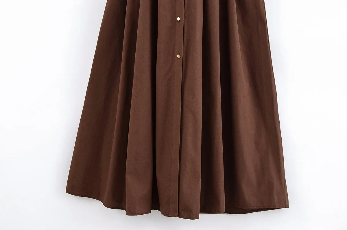 Casual Fashion Women's Dress Solid Color Round Neck Sleeveless Single Breasted Drape Belt Dress New Commuter Pleated Dress