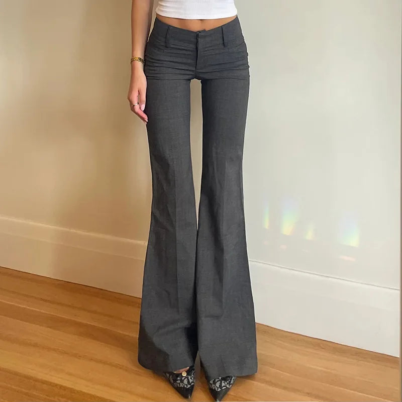 Sophisticated Pants Textured Pleated Low-Waist Pants Figure-Flattering Tailored Woven Pants Curve Enhancing Long Trousers