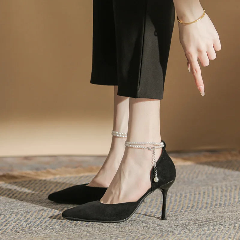 Velvet Shoes Med Square Toe Block Heels High Heeled Sandals Woman Mary Jane Espadrilles Platform Suede Medium Wedding Chunk
