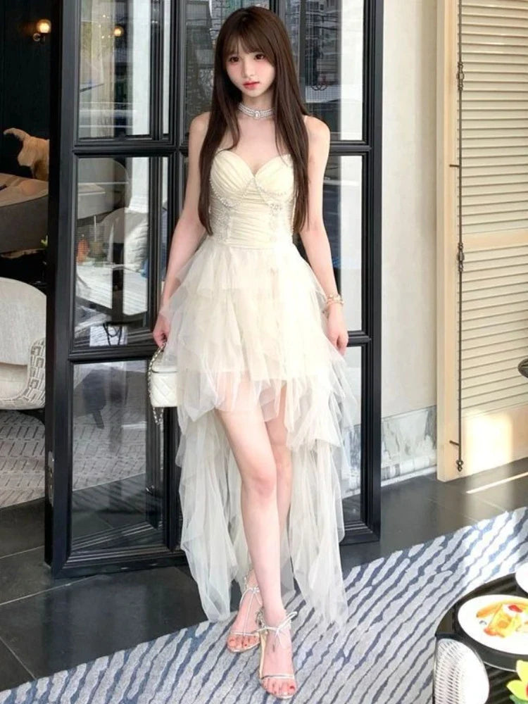 French Vintage Elegant Dresses Women Princess Sexy Irregular Design Evening Party Dresses Female Chic Korea Style Clothes