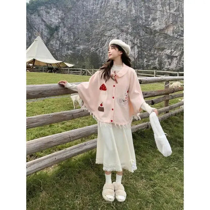 Japanese College Style Autumn Winter Cute Bunny Shawl Cloak Kawaii Lapel Tassel Bow Cardigan Women Knitted Sweater Top