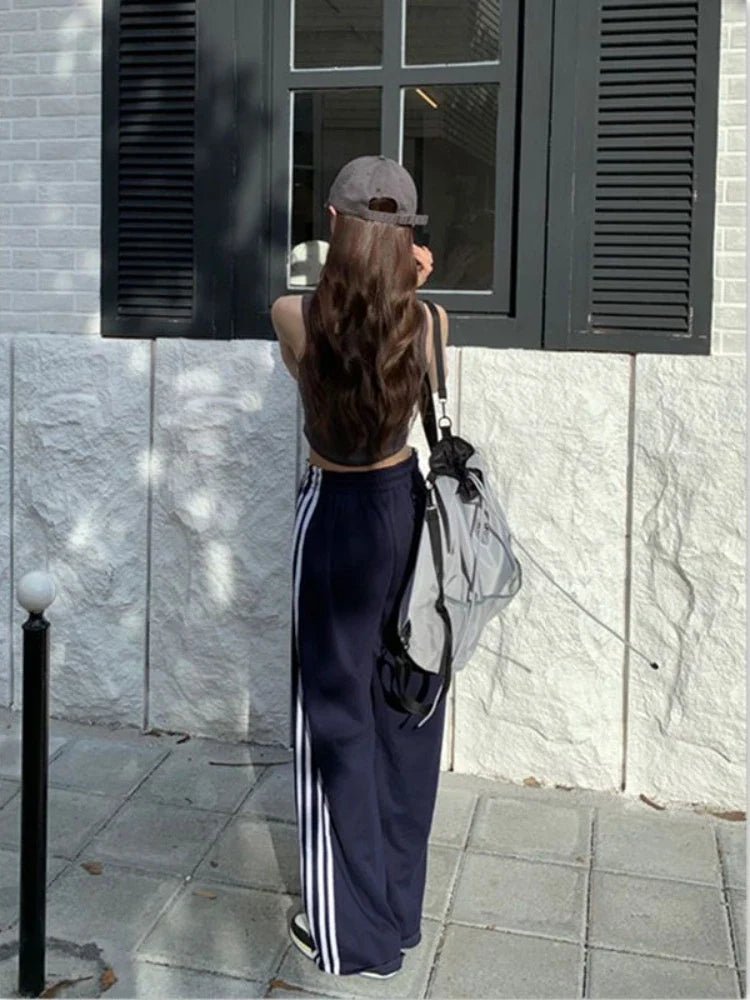Sports Pants for Women Y2k Fashion Stripe Patchwork Casual Sweatpants Harajuku Summer Wide Leg Trousers Oversize Joggers