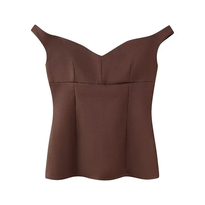 Women's Suit Solid Off Shoulder Backless Waist Cinching Sleeveless Top Straight Trousers Female 2 Pieces Summer Matching Sets