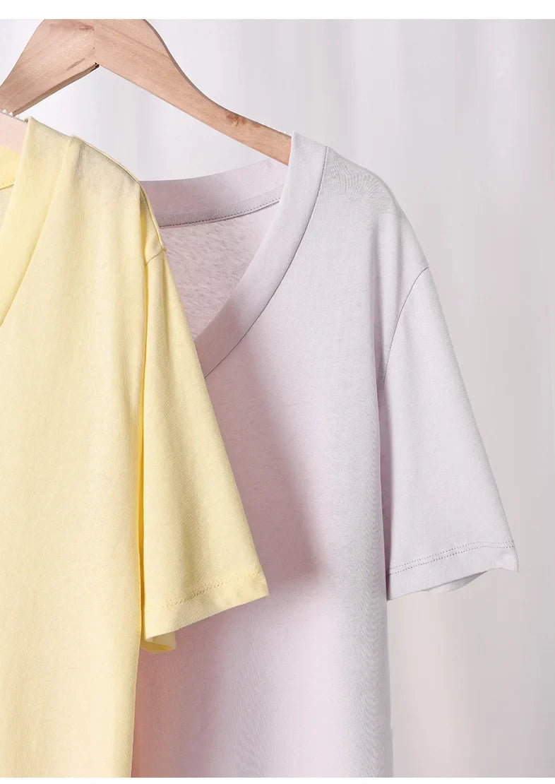 New Fashion Knitted Linen Texture Bamboo Joint Cotton Short-sleeved Loose for Women Deep V-neck Design T-shirt Top 2026 Summer