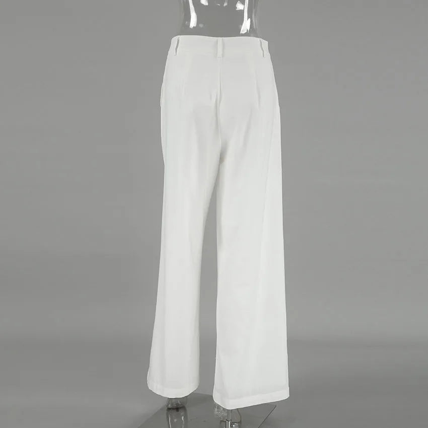 Spring Summer Fashion High Waist Wide Leg Pants Loose Pocket Cotton Linen Casual Pants Women's White Pants