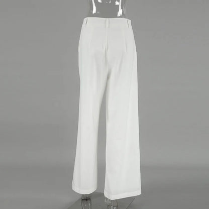 Spring Summer Fashion High Waist Wide Leg Pants Loose Pocket Cotton Linen Casual Pants Women's White Pants