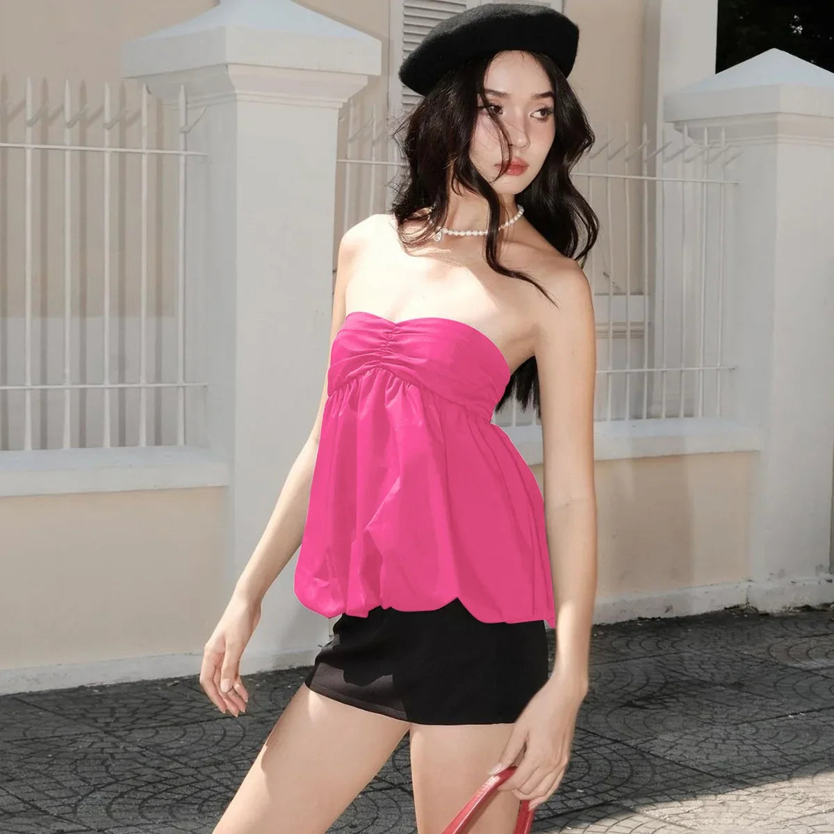 Solid Bandeau Top For Women Strapless Bra Puffy Bralette Mujer Backless Bustier Sleeveless Lenceria Femenina Ruched Y2k Tube Top