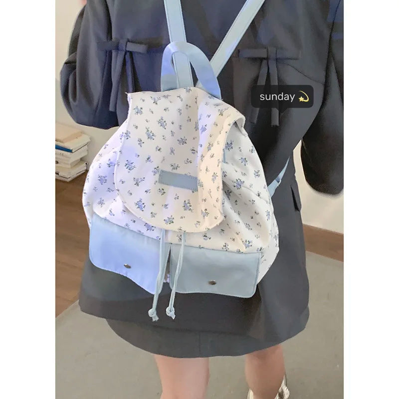 Summer Floral Canvas Bag for Women's Fashion Backpack Korean Niche Versatile Travel Backpacks