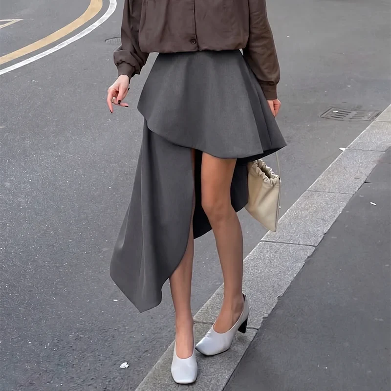 Stylish Irregular Casual Skirt Women Solid Commuting High-Waisted Irregular Layered Skirt Spring Summer New Street Skirt