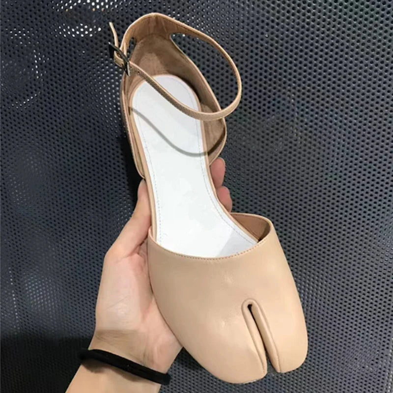 New Purple Women Tabi Shoes Split Toe Female Chunky High Heel Pumps Ankle Wrap Designer Summer Sandals Mary Janes Big Size