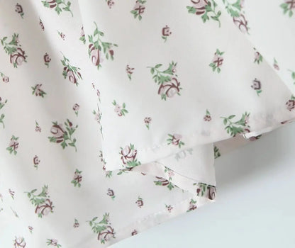 Holiday Summer Dresses 2025 Women French Style Floral Print Dress Vintage Short Sleeve V Neck A-line Mini Robe Sundress