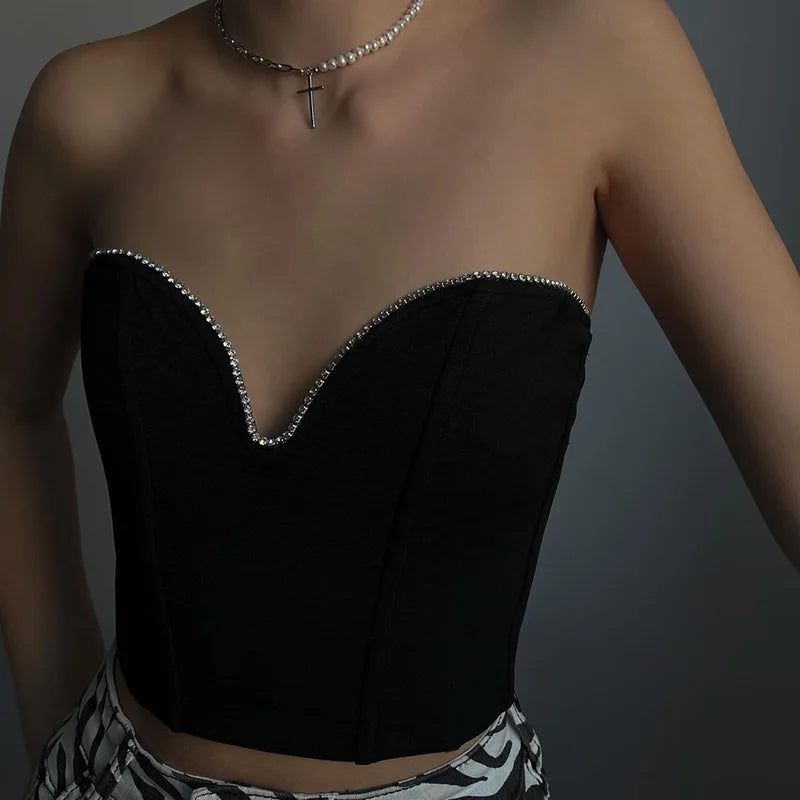 Deep V Neck Halter Crop Strapless