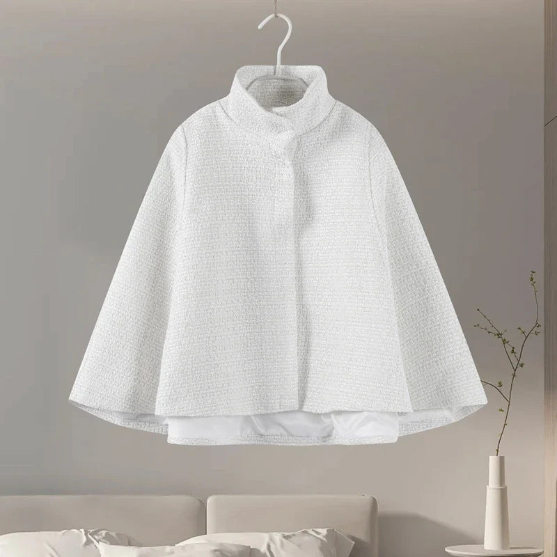 Elegant Cloak Women Loose High Neck A Line Hidden Button Coats Female 2025 Spring New Fashion Solid Soft Chic Cloaks Lady