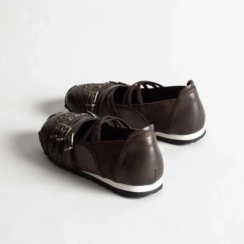 Women's Mary Jane Flat Shoes with Bow Cross Band Soft Bottom Leather Surface Retro Ballet Style Casual Footwear Summer Season