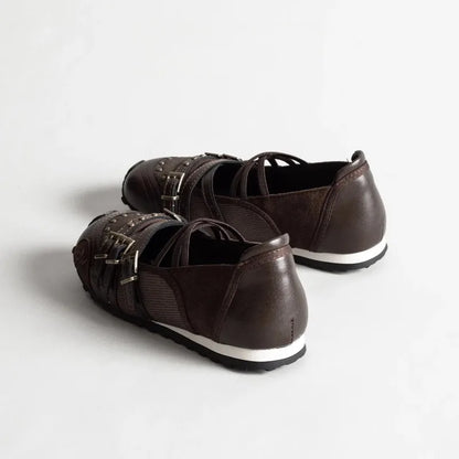 Women's Mary Jane Flat Shoes with Bow Cross Band Soft Bottom Leather Surface Retro Ballet Style Casual Footwear Summer Season