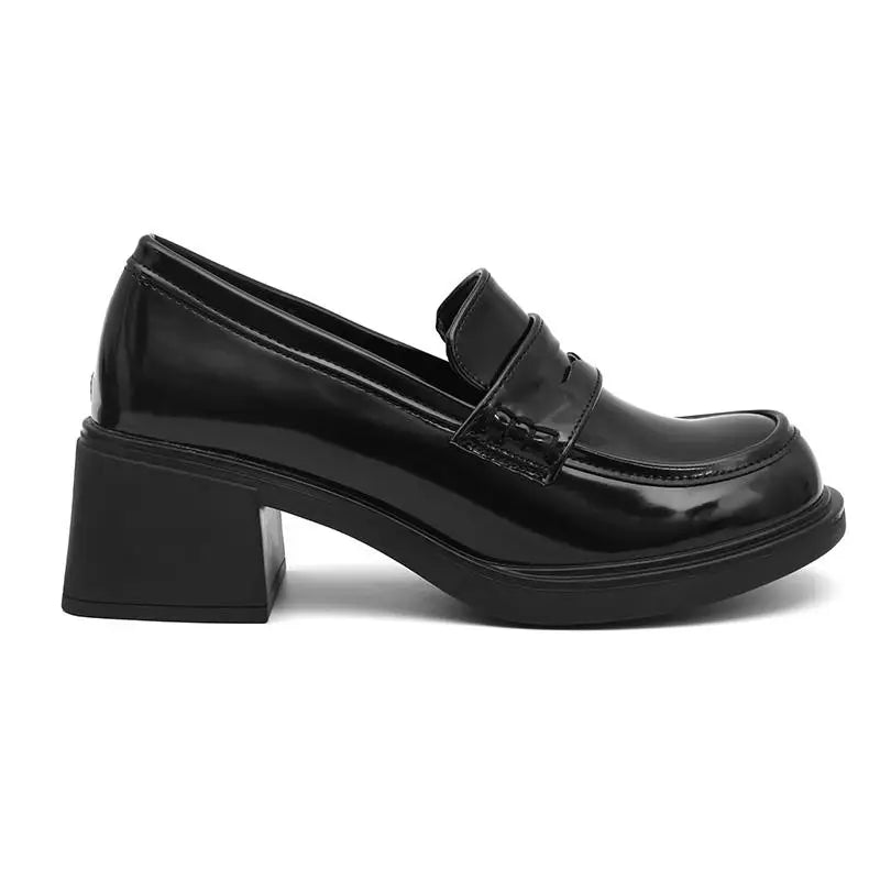High-heel Patent Pu Leather Jk Uniform Shoes College Style Kawaii Women Loafers Sweet Girls Student Casual Fashion Shoes