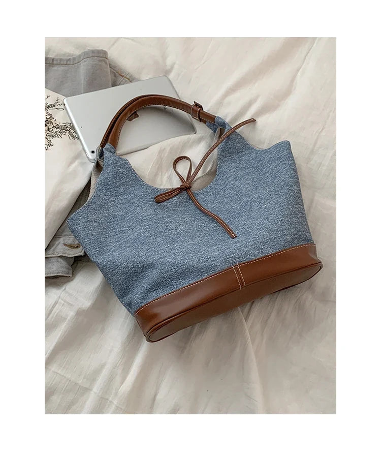 Korean Denim Canvas Bag for Women's Summer Fashion Underarm Large Capacity Shoulder Tote Bags