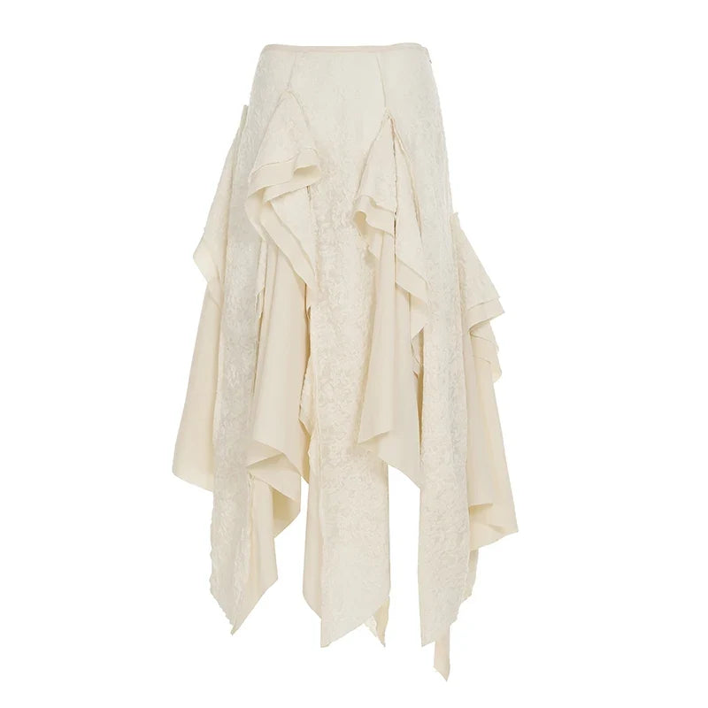 Fashion Chic Lace Spliced Women’s Irregular Skirts Summer Retro Design New Long Skirts Eleagnt Classical