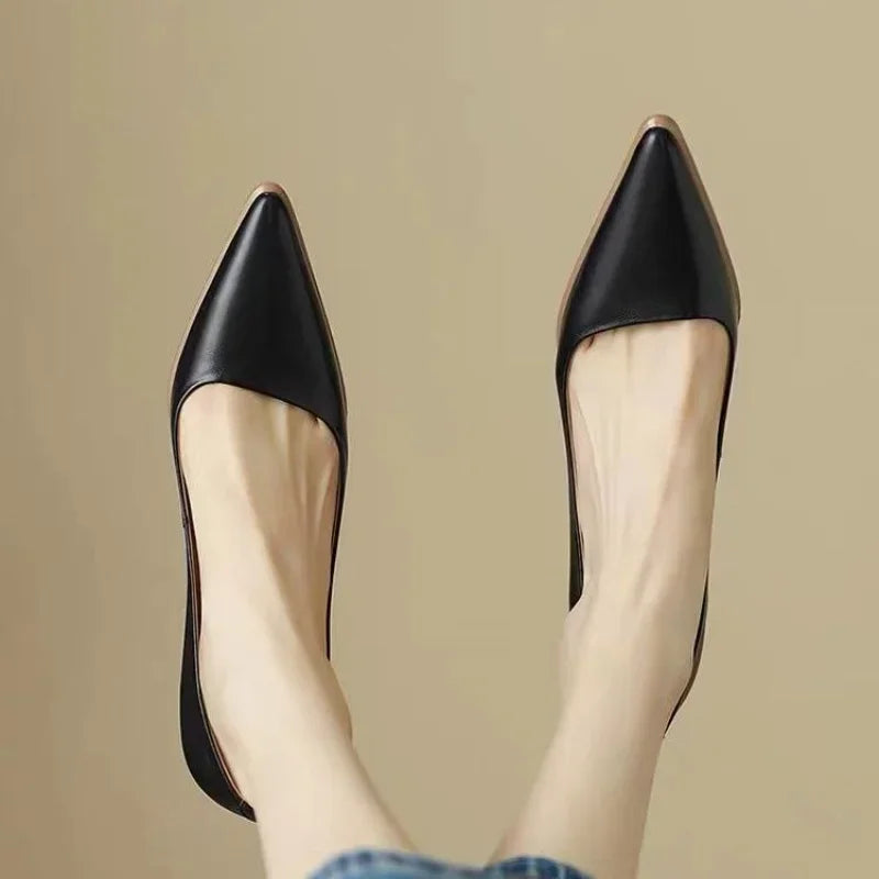 Shoes For Women Block Heel Luxury Leather Casual High Heels Woman Footwear Formal Pointed Toe Y2k Chic And Elegant E 39 Young L
