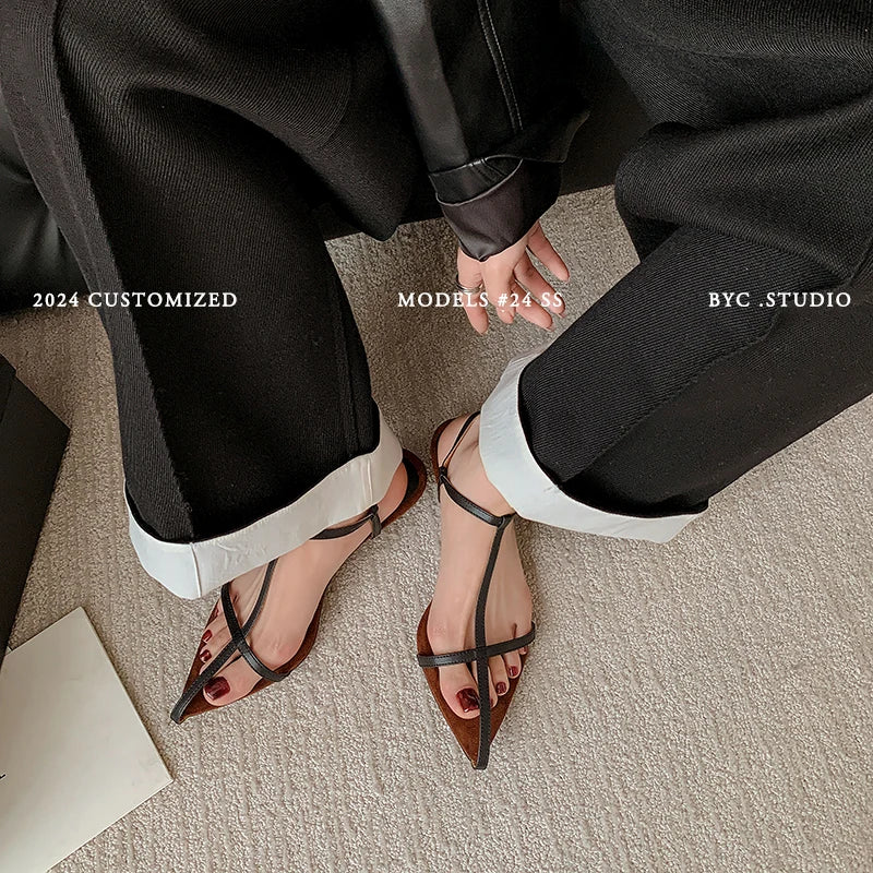 Simple Sandals Women Shoes Narrow Band Sexy Sandals Kitten Heels Ladies Concise Footwear Summer Shoes Pointed Toe