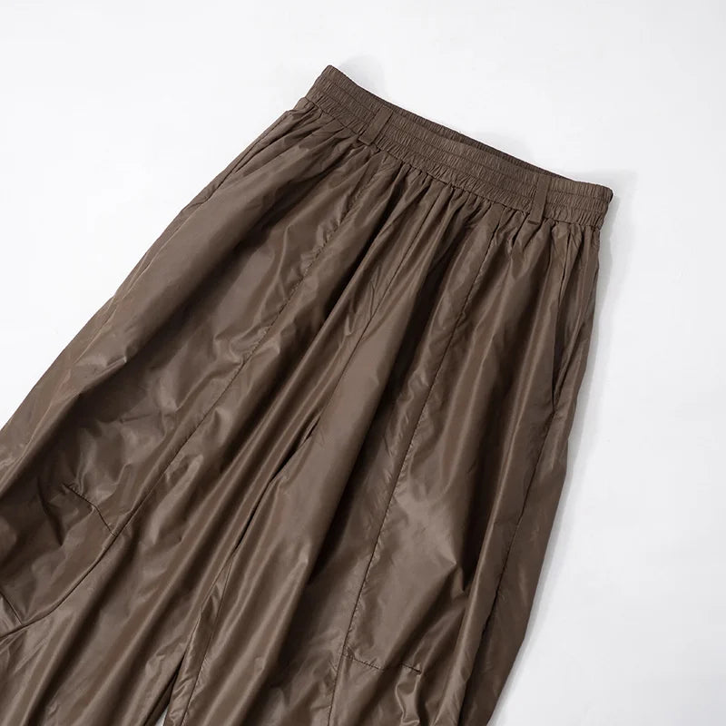 Women's Streetwear Pants Influencer Loose Casual Pleated Waist Hanging Rope Decoration Windproof Pocket Long Trousers Pants