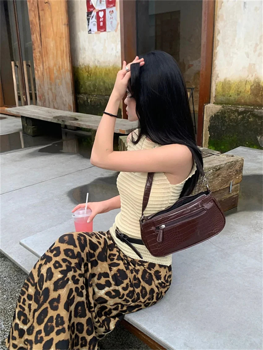 Retro Mopping Skirts Women Loose Slim New Leopard Chic Casual Elegant High Waist Office Lady Daily Streetwear