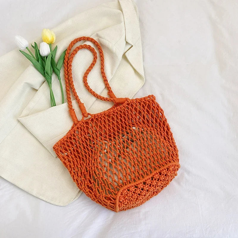 9 Colors Summer Woven Bag For Women Large Capacity Beach Bag Toy Storage Handbag Designer Hollow Out Shoulder Bag 2 Set Tote